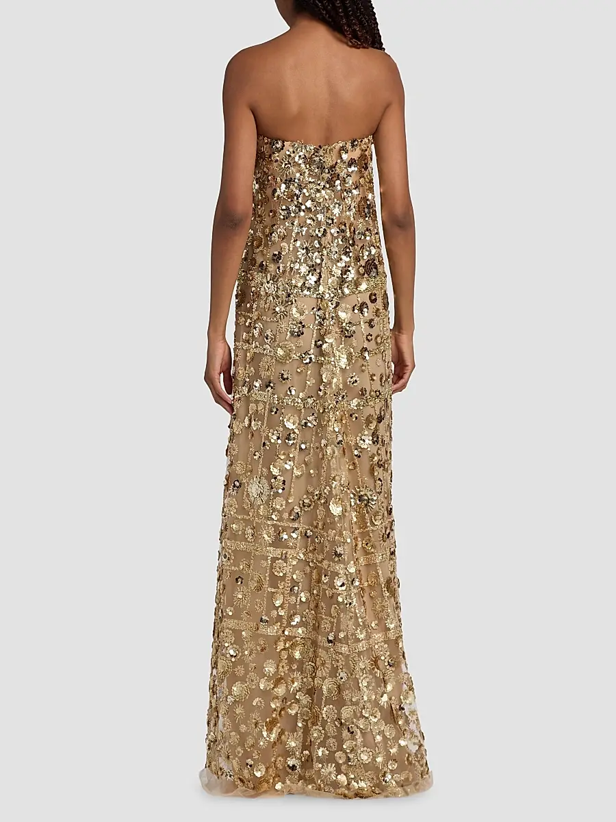 Reem Acra Women's Strapless Embellished Flower Column Gown | Thumbnail 5 Reem Acra Women's Strapless Embellished Flower Column Gown | Thumbnail 5