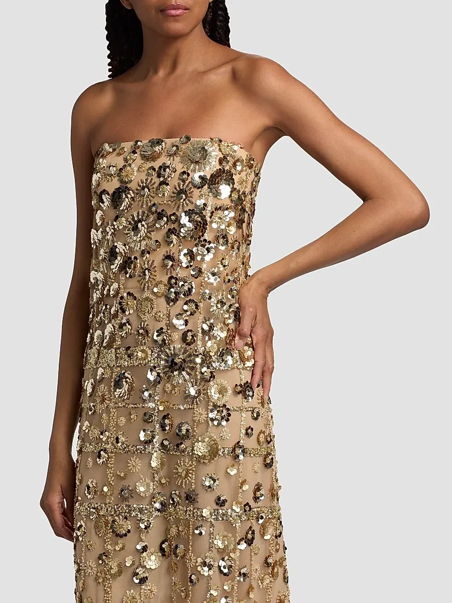 Reem Acra Women's Strapless Embellished Flower Column Gown | Thumbnail 6 Reem Acra Women's Strapless Embellished Flower Column Gown | Thumbnail 6
