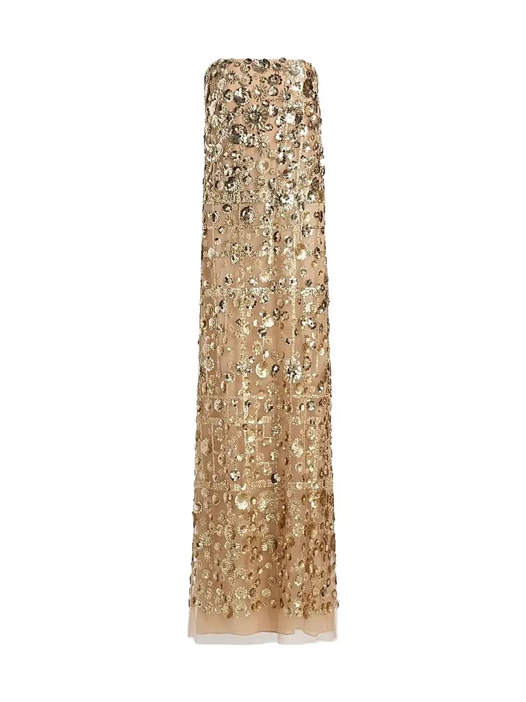 Reem Acra Women's Strapless Embellished Flower Column Gown - Gold | Image 1 Reem Acra Women's Strapless Embellished Flower Column Gown - Gold | Image 1