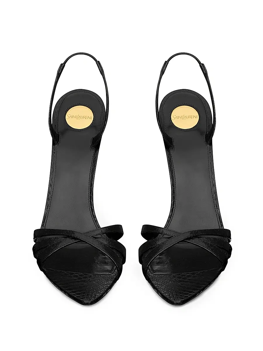 Saint Laurent Women's Kate Sandals in Python-Embossed Leather - Black | Thumbnail 3 Saint Laurent Women's Kate Sandals in Python-Embossed Leather - Black | Thumbnail 3