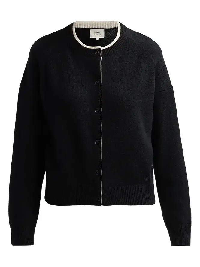 Women's Nicola Contrast Crewneck Cashmere Cardigan Women's Nicola Contrast Crewneck Cashmere Cardigan