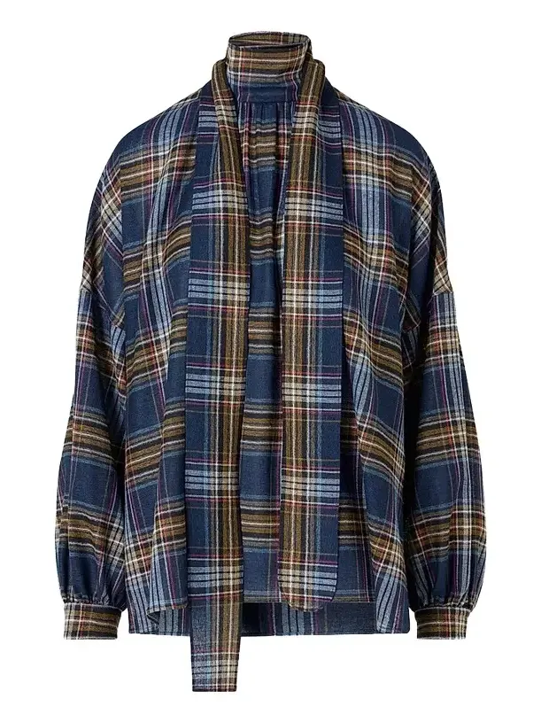 Women's Checked Wool-Blend Blouse