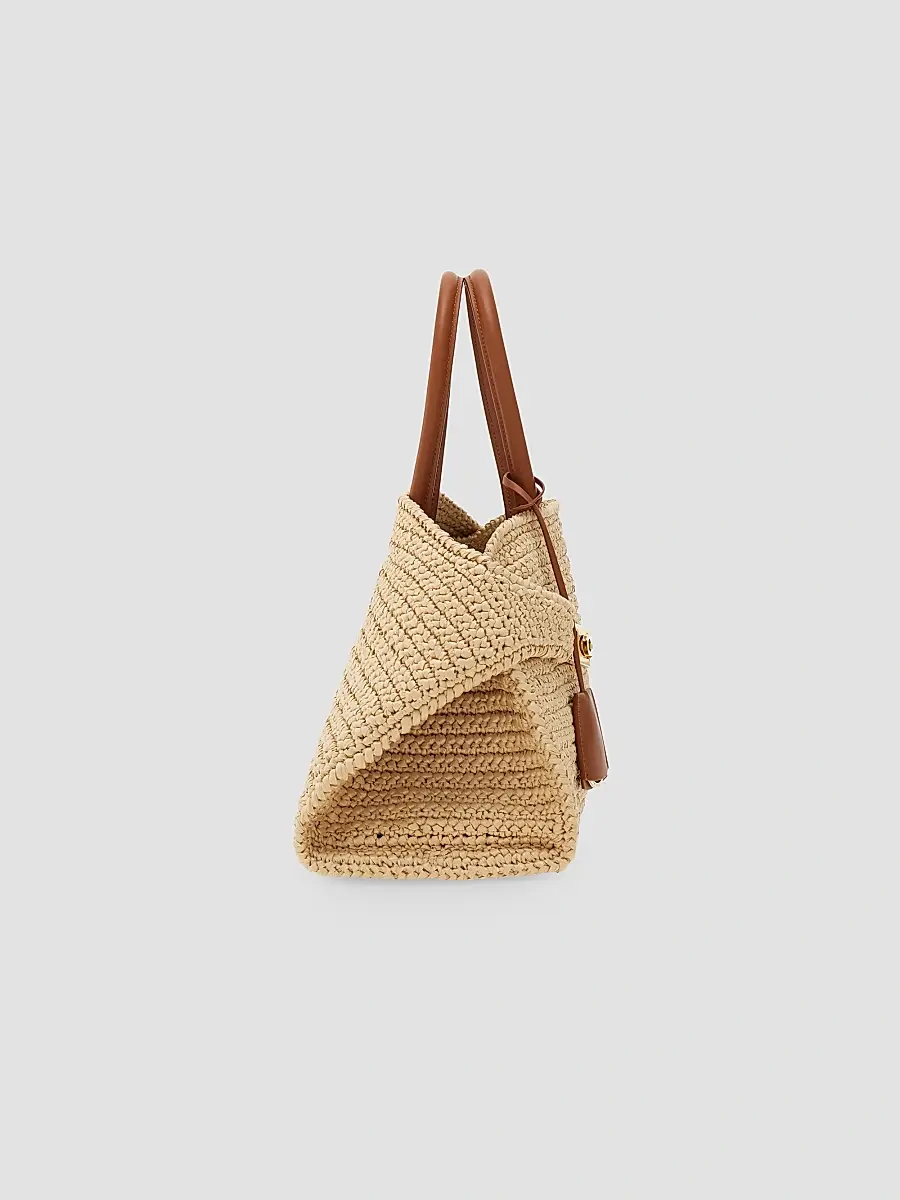 Ferragamo Women's Hug Medium Gancini Raffia Top Handle Bag | Thumbnail 4 Ferragamo Women's Hug Medium Gancini Raffia Top Handle Bag | Thumbnail 4