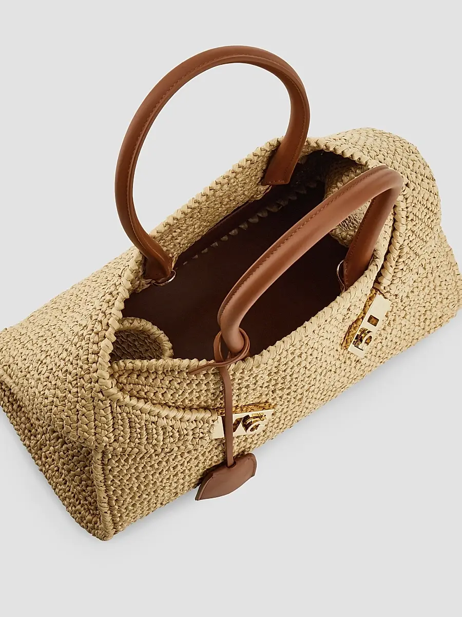 Ferragamo Women's Hug Medium Gancini Raffia Top Handle Bag | Thumbnail 6 Ferragamo Women's Hug Medium Gancini Raffia Top Handle Bag | Thumbnail 6