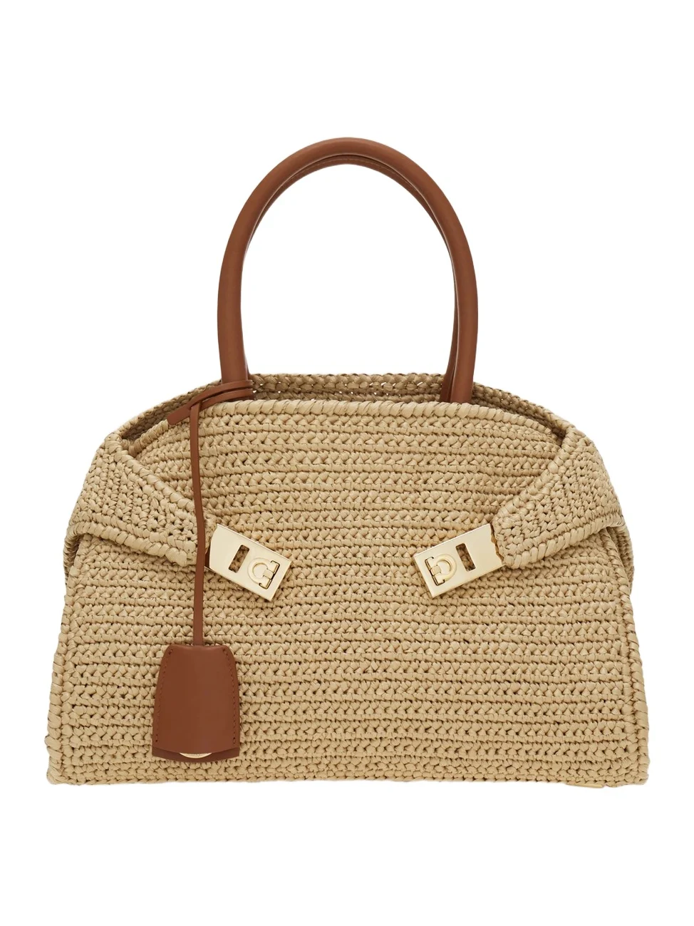 Women's Hug Medium Gancini Raffia Top Handle Bag