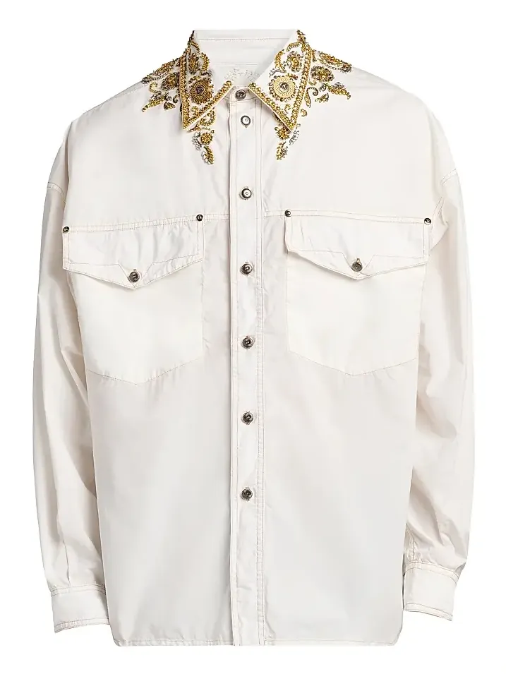 Men's Embroidered Point Collar Cotton Shirt Men's Embroidered Point Collar Cotton Shirt