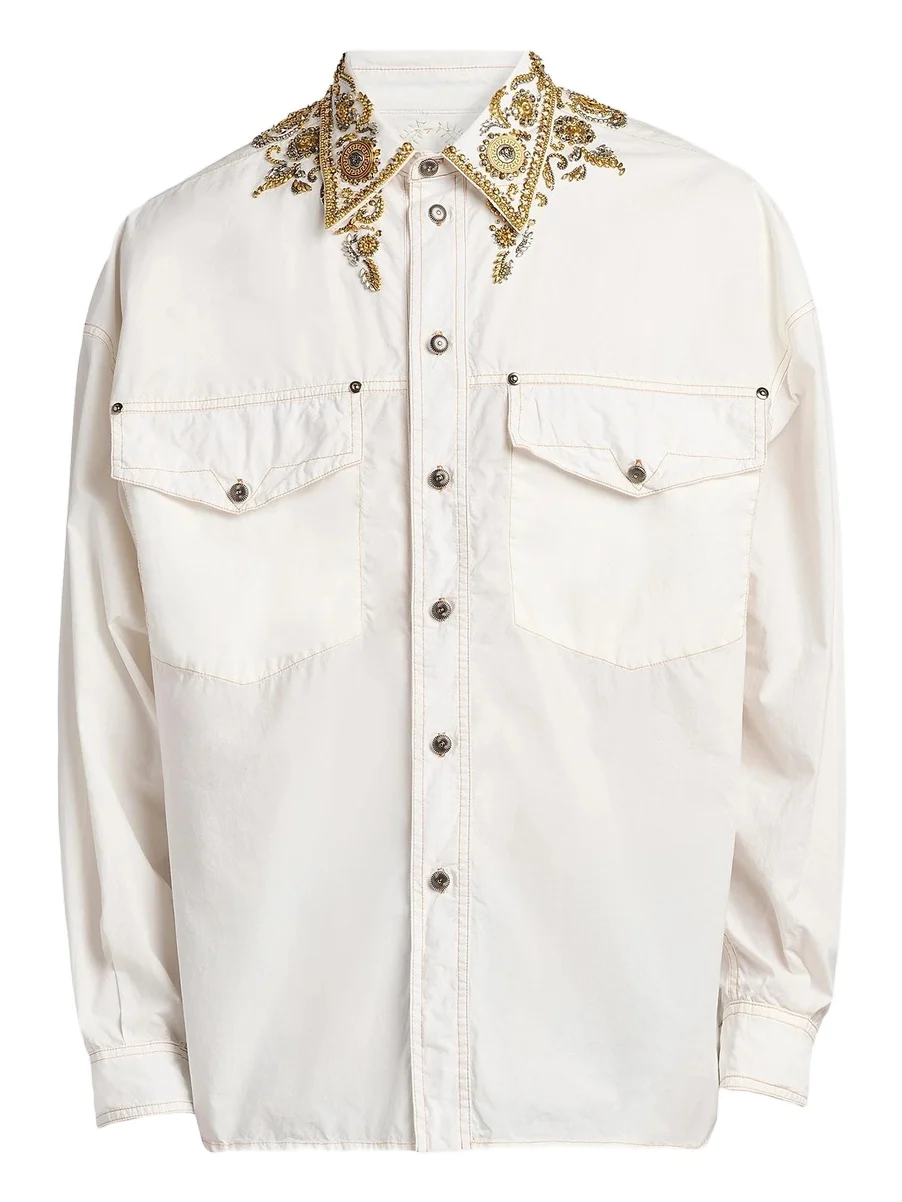 Men's Embroidered Point Collar Cotton Shirt Men's Embroidered Point Collar Cotton Shirt
