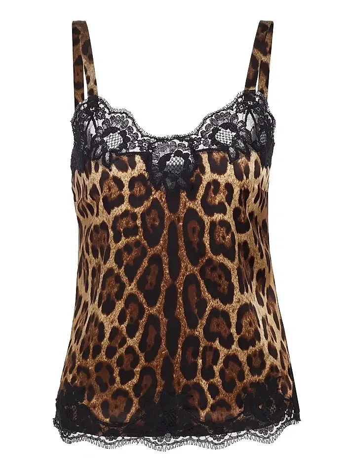 Women's Lace-Trimmed Leopard Chemise Top Women's Lace-Trimmed Leopard Chemise Top