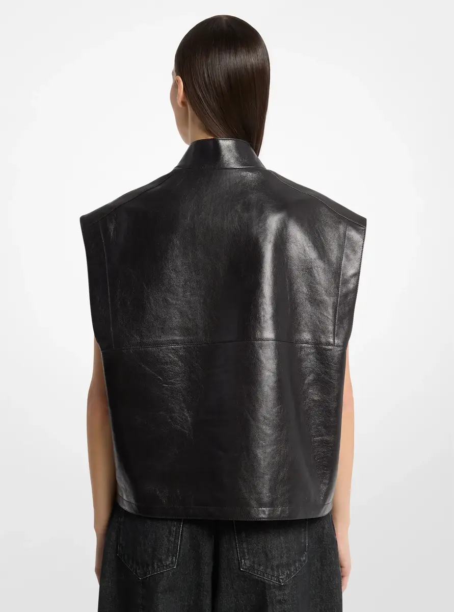 Michael Kors Collection Oversized Washed Leather Vest in Black | Thumbnail 2
