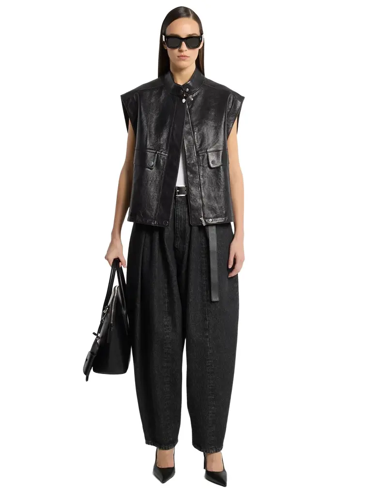 Michael Kors Collection Oversized Washed Leather Vest | Image 1 Michael Kors Collection Oversized Washed Leather Vest | Image 1