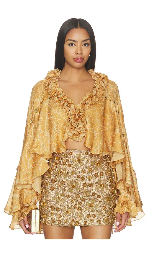 LA FUORI Honeydew Printed Ruffle Top | Thumbnail 2