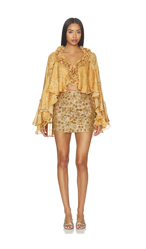 LA FUORI Honeydew Printed Ruffle Top | Thumbnail 4