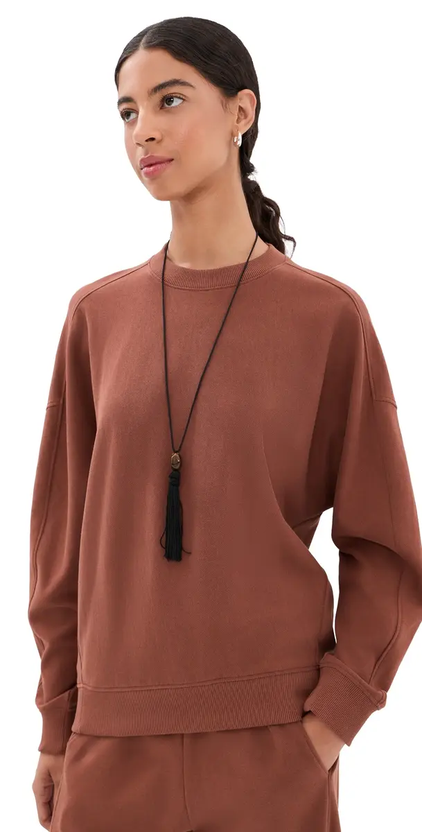 Tibi Lightweight Crew Neck Sweatshirt Red Clay | Image 1 Tibi Lightweight Crew Neck Sweatshirt Red Clay | Image 1