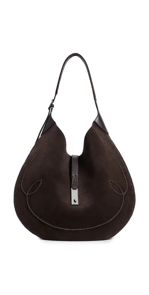 Polo Ralph Lauren Suede Whip Stich Polo ID Medium Shoulder Bag Chocolate/Tobacco One Size | Image 1 Polo Ralph Lauren Suede Whip Stich Polo ID Medium Shoulder Bag Chocolate/Tobacco One Size | Image 1