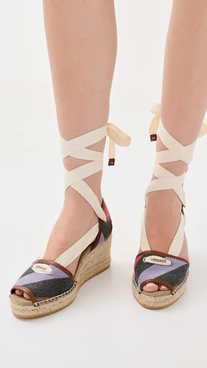 Versace Twill Stripe and Calf Leather Espadrilles | Thumbnail 3