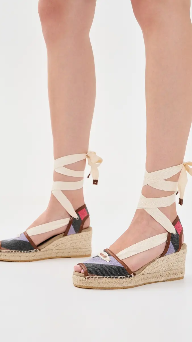 Versace Twill Stripe and Calf Leather Espadrilles | Thumbnail 5