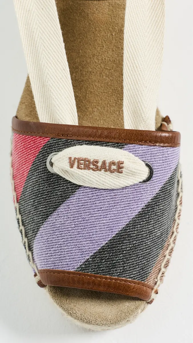 Versace Twill Stripe and Calf Leather Espadrilles | Thumbnail 6