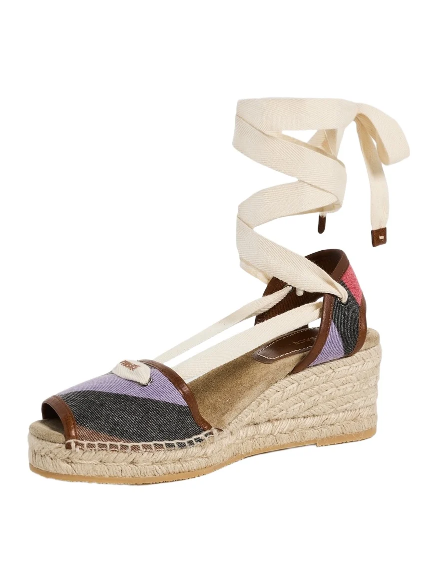 Twill Stripe and Calf Leather Espadrilles Twill Stripe and Calf Leather Espadrilles