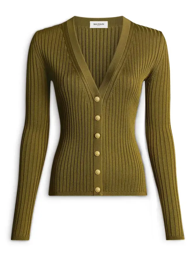 Buttoned ribbed knit cardigan