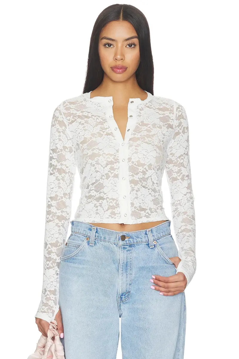 Vesca Lace Snap Front Long Sleeve Vesca Lace Snap Front Long Sleeve
