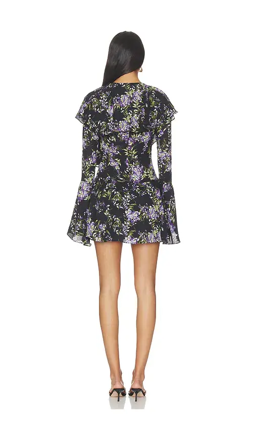 Norma Kamali Long Sleeve Deep V Ruffle Mini Dress | Thumbnail 3