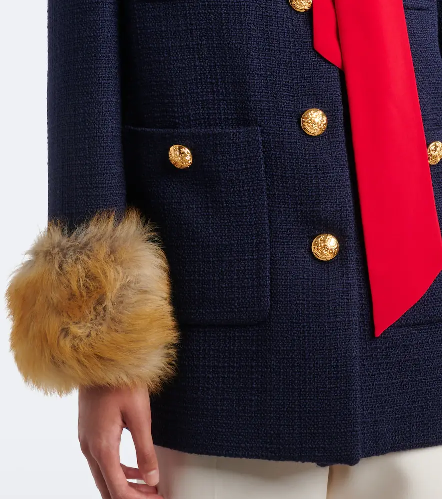 Valentino Garavani Shearling-trimmed wool-blend tweed jacket | Thumbnail 3