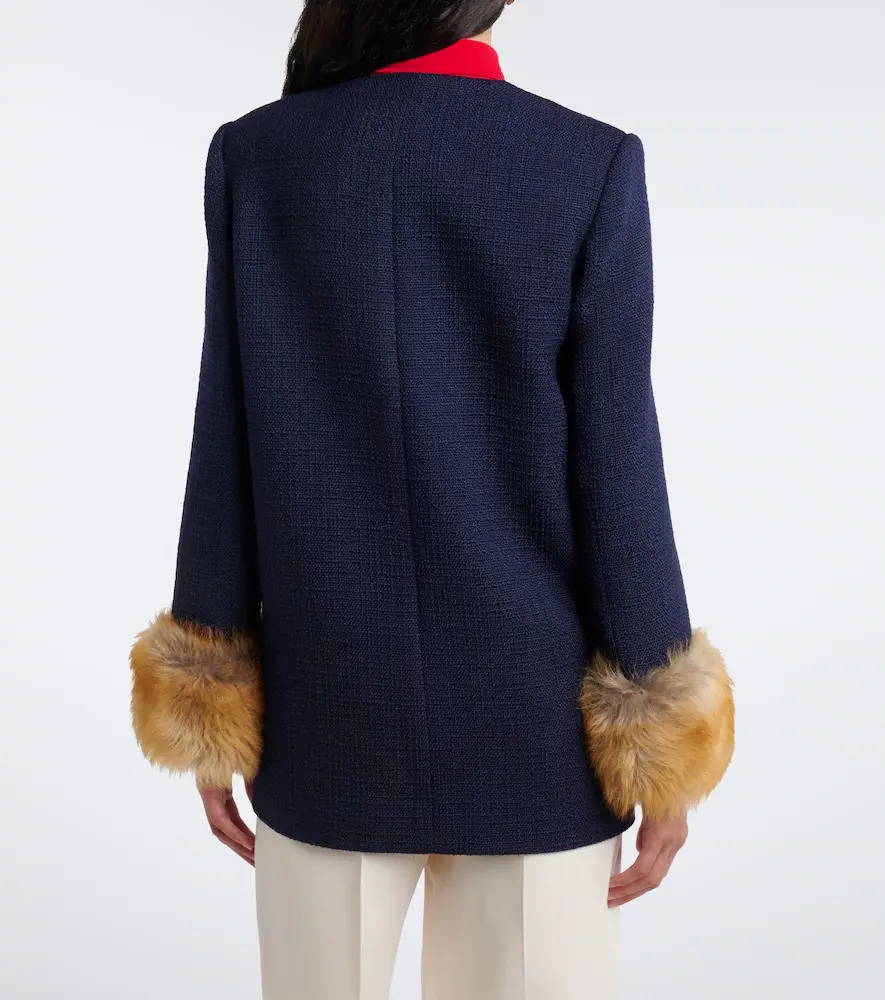 Valentino Garavani Shearling-trimmed wool-blend tweed jacket | Thumbnail 4