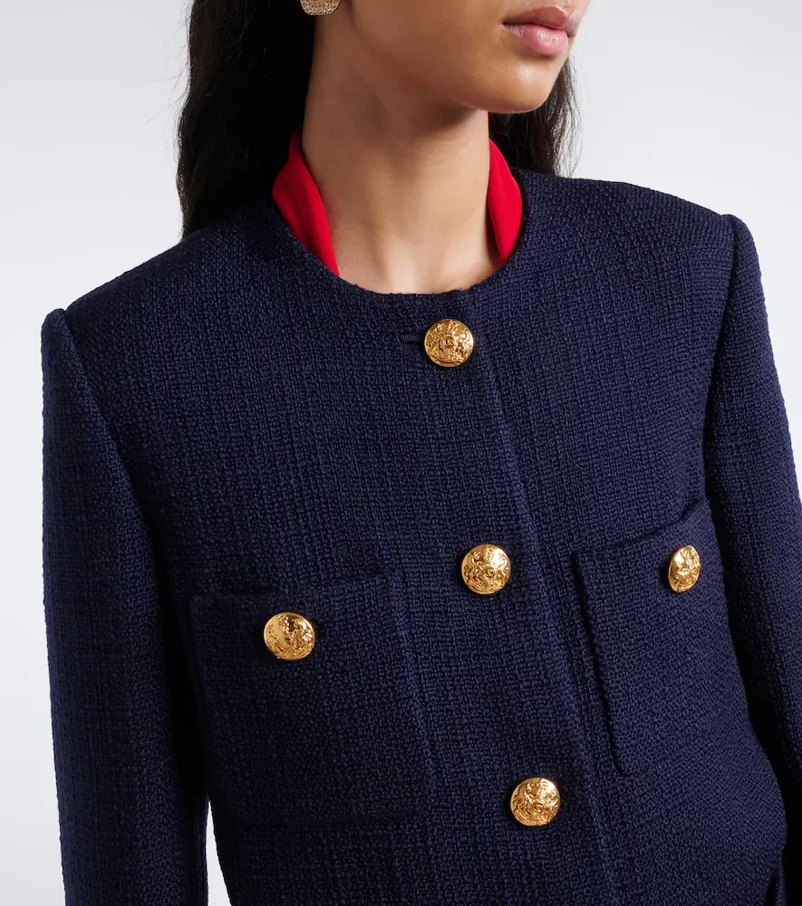 Valentino Garavani Shearling-trimmed wool-blend tweed jacket | Thumbnail 5