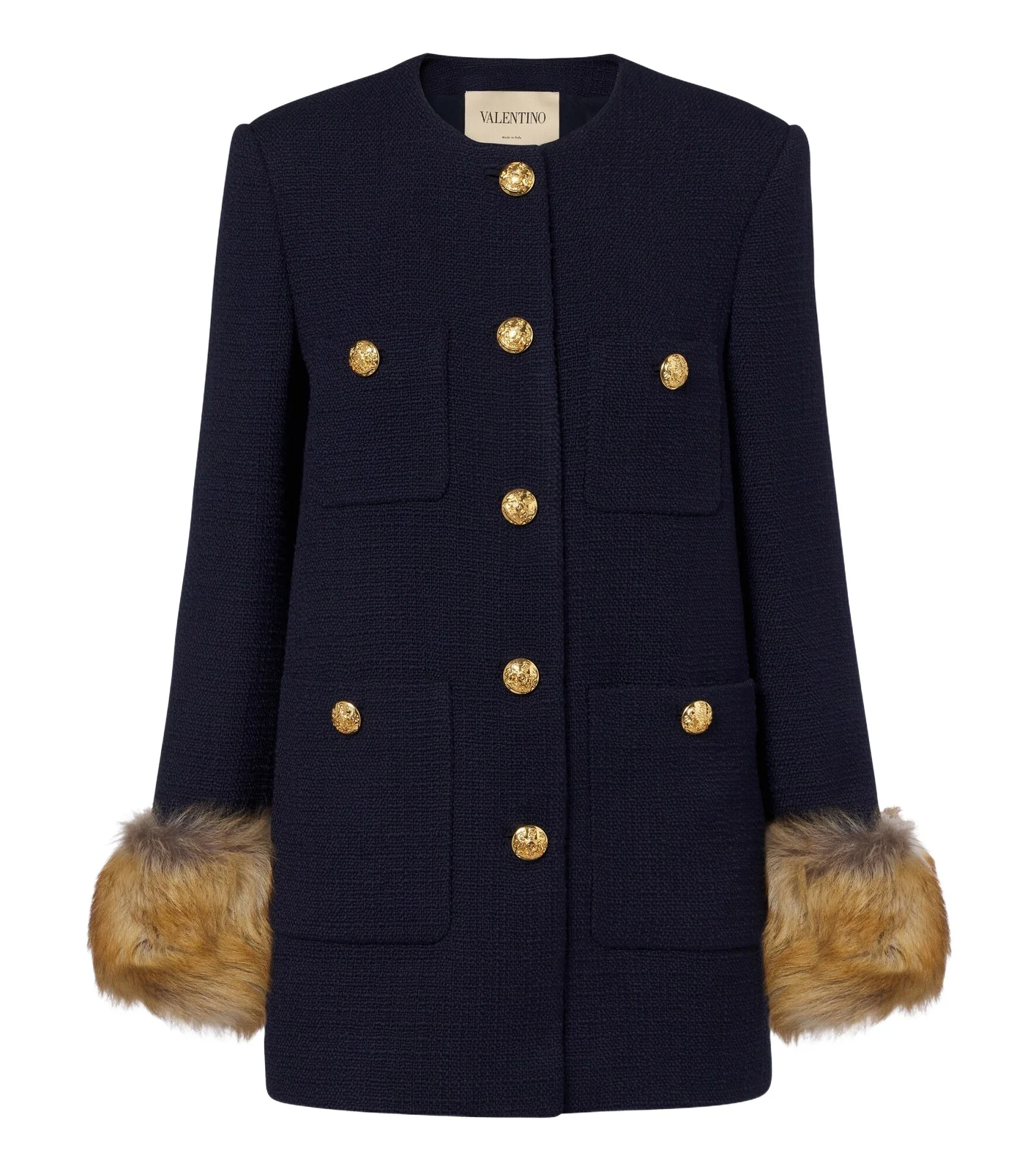 Shearling-trimmed wool-blend tweed jacket