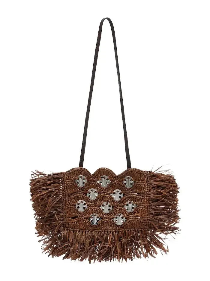 Embellished raffia shoulder bag