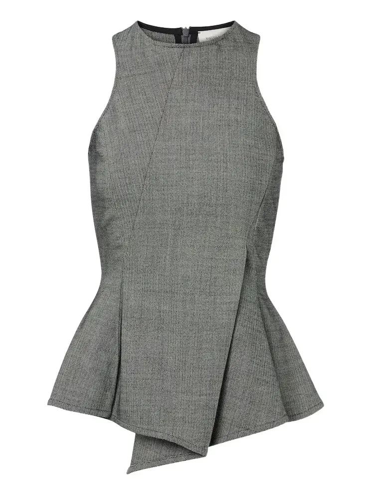 Herringbone pleated peplum wool-blend top Herringbone pleated peplum wool-blend top