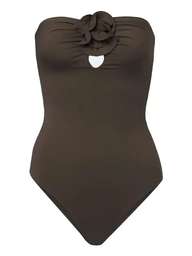 Floral-appliqué gathered swimsuit