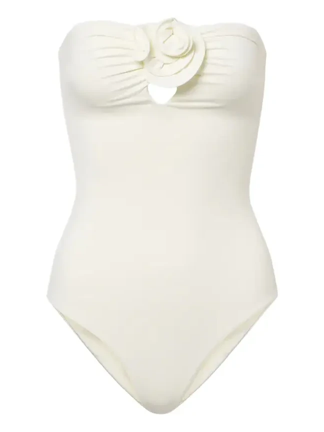 Floral-appliqué gathered swimsuit