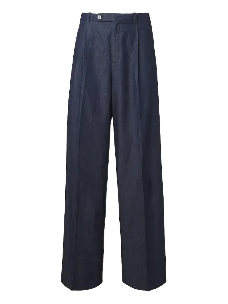Cotton chambray wide-leg pants