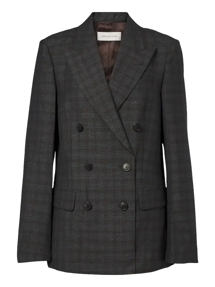 Checked double-breasted wool blazer