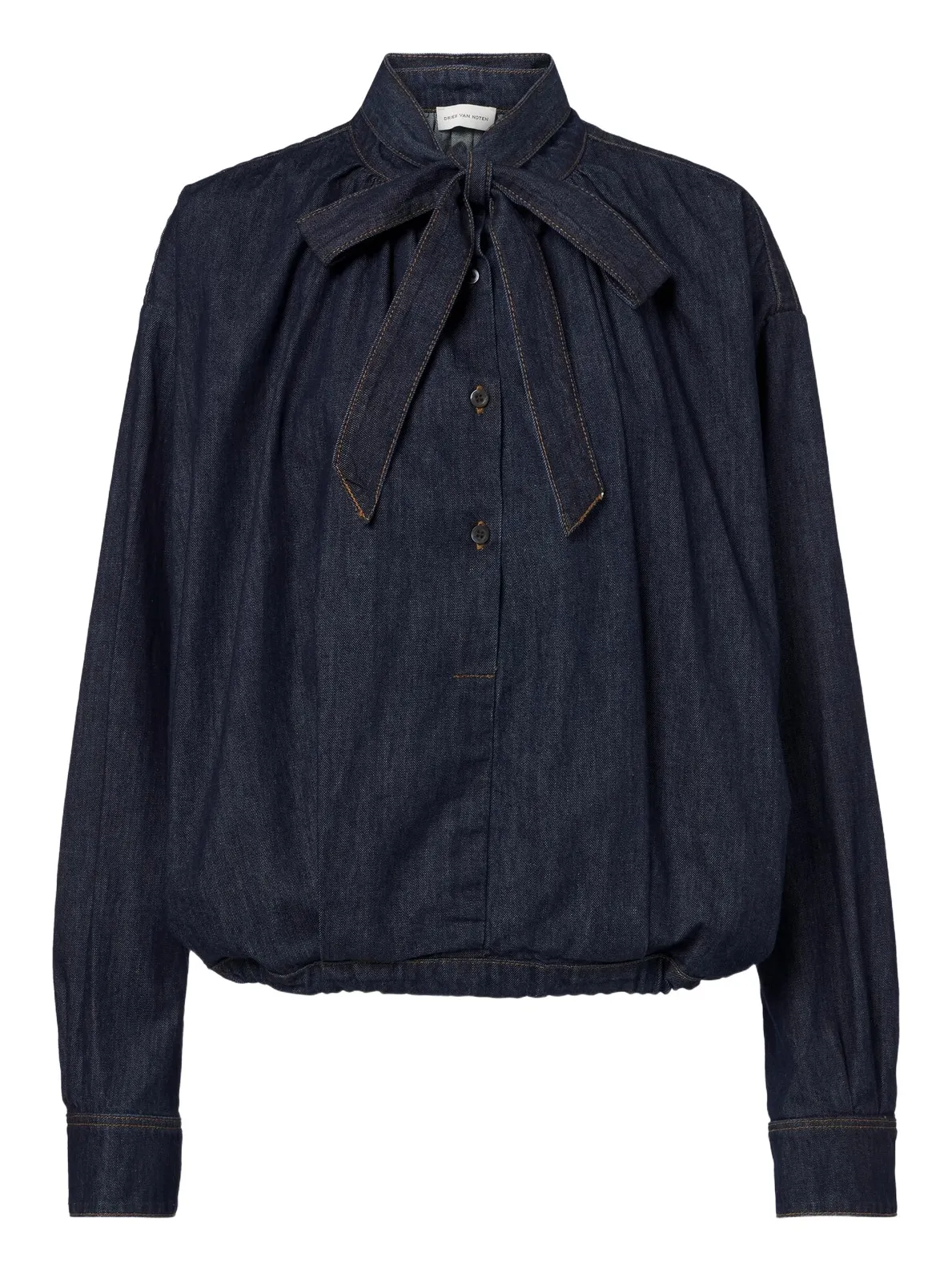 Tie-neck denim blouse