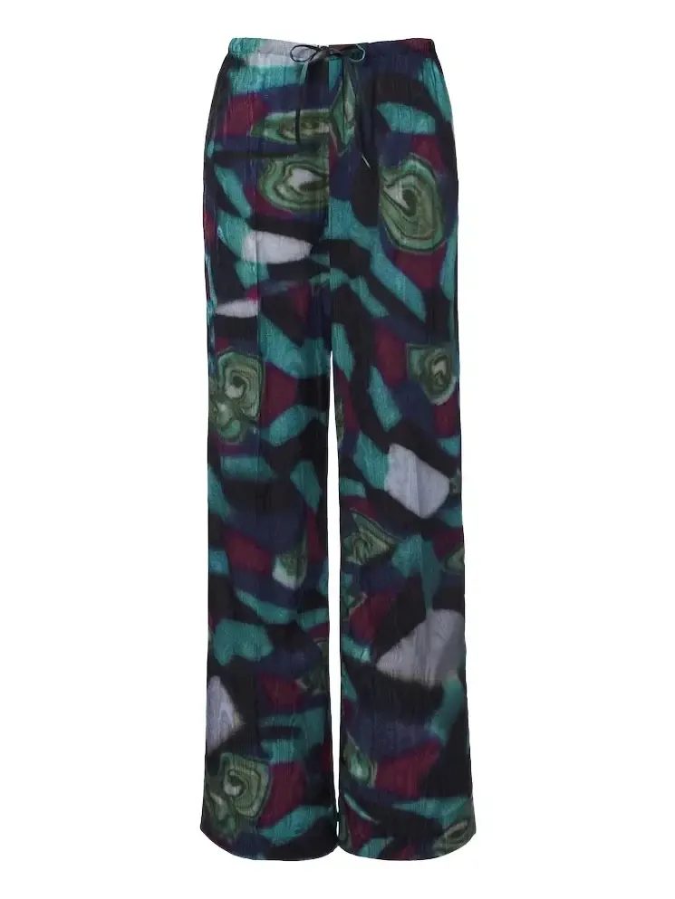 Printed moiré wide-leg pants