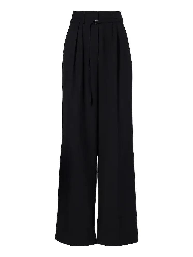 Dries Van Noten Belted pleated wool wide-leg pants