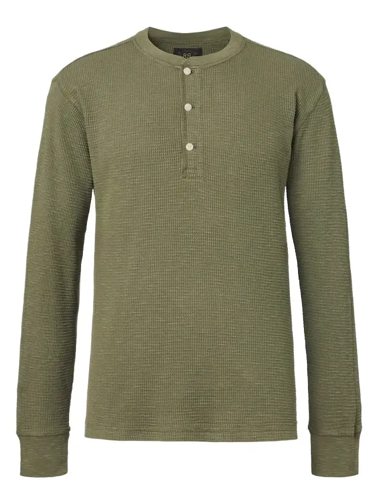 Waffle-knit cotton Henley shirt