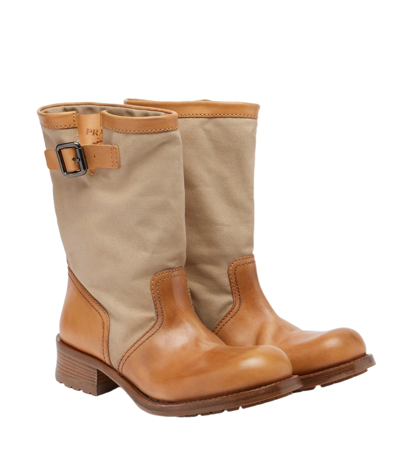 Prada Leather and canvas biker boots