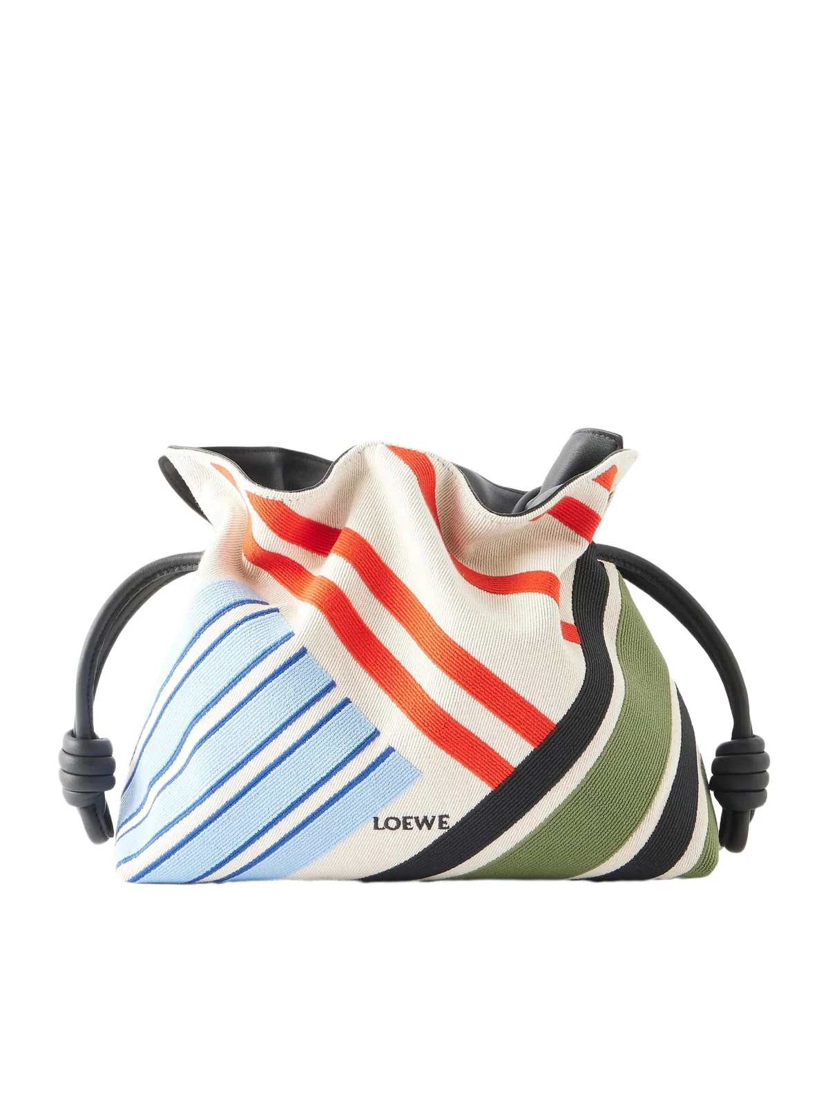 Flamenco Leather-trimmed Paneled Striped Canvas Clutch