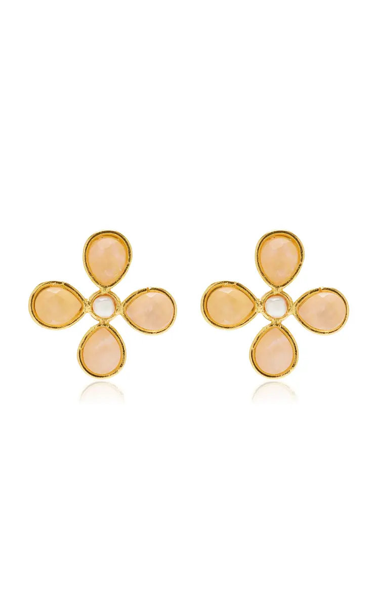 Pansy Golden Brass Pink Quartz Earrings