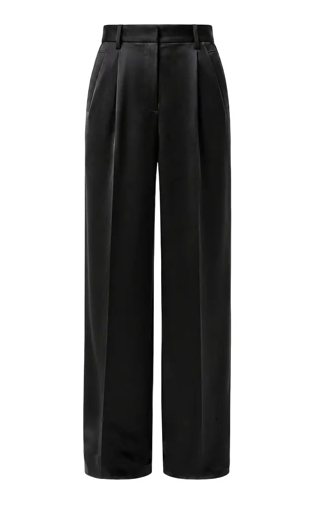 Pleated Satin Straight-Leg Pants