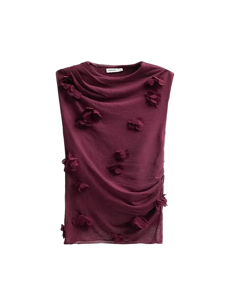 Simkhai Women's Tessa Floral Appliqué Top - Fig - Size Small | Image 1 Simkhai Women's Tessa Floral Appliqué Top - Fig - Size Small | Image 1