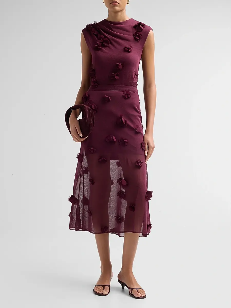 Simkhai Women's Cora Floral Appliqué Midi Skirt | Thumbnail 2 Simkhai Women's Cora Floral Appliqué Midi Skirt | Thumbnail 2