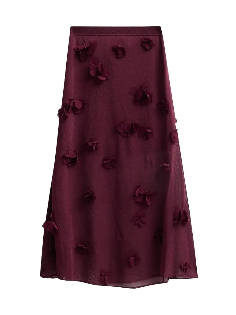 Simkhai Women's Cora Floral Appliqué Midi Skirt - Fig - Size Large | Image 1 Simkhai Women's Cora Floral Appliqué Midi Skirt - Fig - Size Large | Image 1