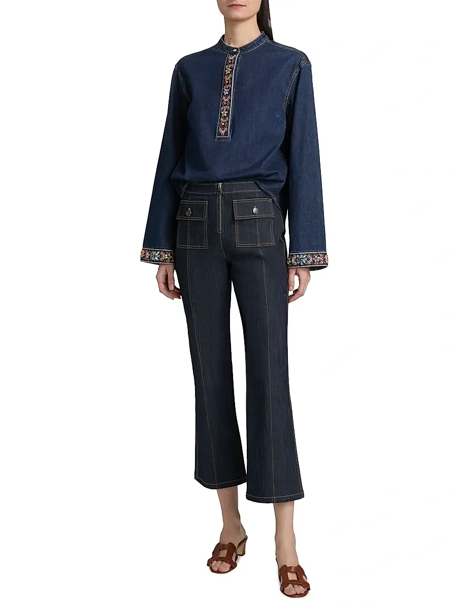 Cinq à Sept Women's Birdie Embellished Denim Top | Thumbnail 2