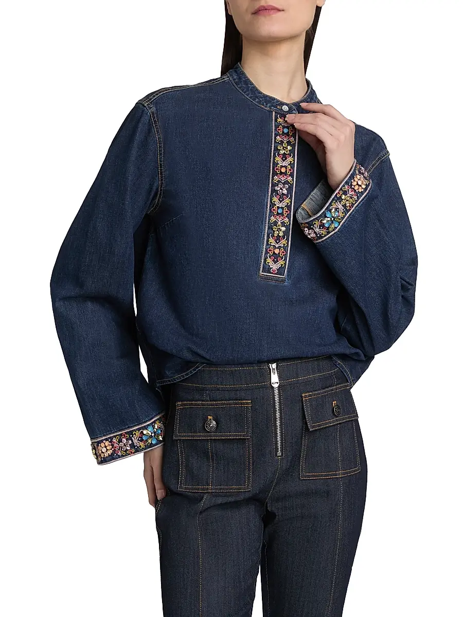 Cinq à Sept Women's Birdie Embellished Denim Top | Thumbnail 3
