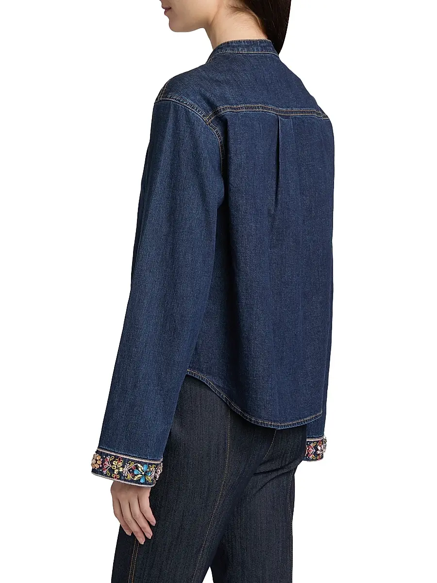 Cinq à Sept Women's Birdie Embellished Denim Top | Thumbnail 5