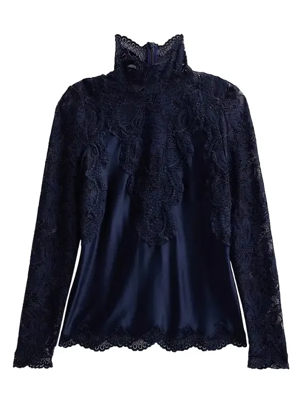 Women's Lace Satin Long-Sleeve Top